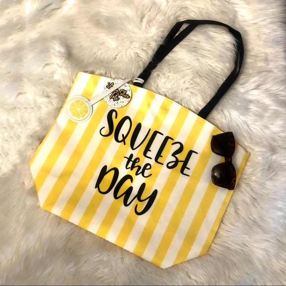Beach bag Handbags - Beach Bag Tote Yellow & White Striped
